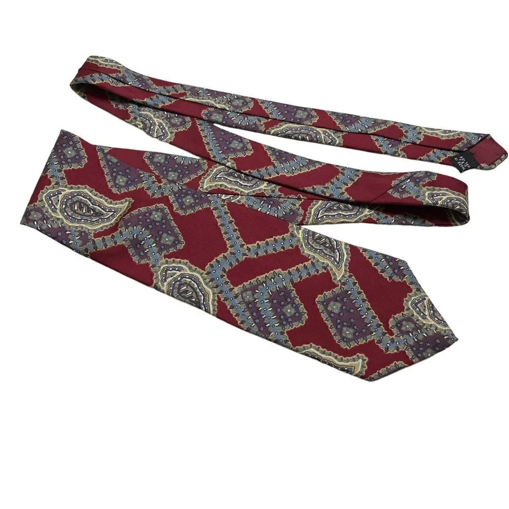 Christian Dior Tie Men's Necktie Silk Maroon Paisley Made in USA